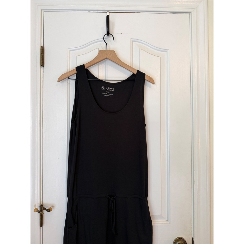 Carve Designs | Sleeveless Drawstring Mini Dress Small Black Pockets Rayon Blend - Picture 3 of 9